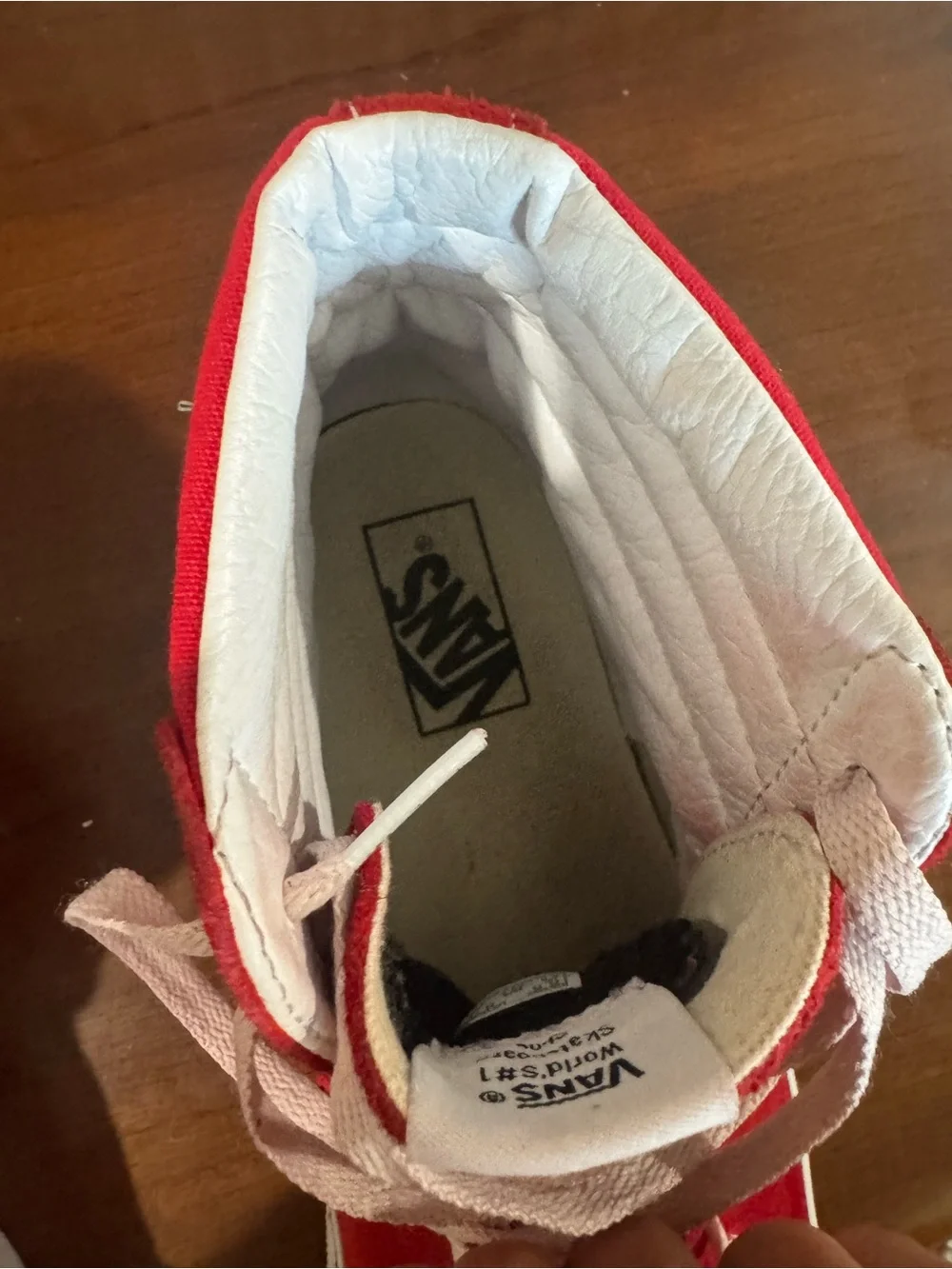 Vans Red and White Low-Top Skate Sneakers with Pink Laces